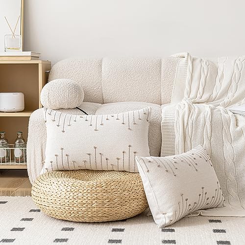 LILEPOY Boho Throw Pillow Covers 12x20 Set of 2 Neutral Decorative Textured Cushion Case Farmhouse Pillowcase Modern Lumbar Pillow Covers for Sofa,Couch, Living Room,Beige and Khaki - color: Beige and Khaki, size: 20" x 12" (Pack of 2)