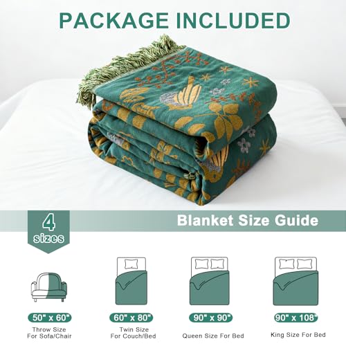 Boho Throw Blanket 60"x80", Soft Cozy 100% Cotton Blanket for Bed, Spring Blankets with Floral Bird Farmhouse Decor Breathable Lightweight King Size All Season - color: Blue Bird, size: 60''x80''