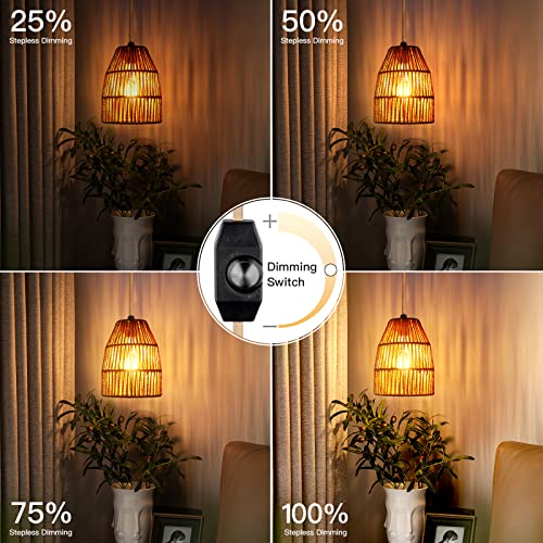 Plug in Pendant Light, Hanging Lights with 15ft Golden Cotton Cord & Stepless Dimming Switch, Handwoven Hemp Rope Lampshade, Boho Hanging Lamp for Bedroom,Hallway (Bulb & 2 Swag Hooks Included) - color: Rattan 7.1"