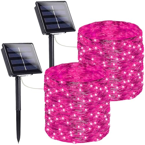 Extra-Long 144FT Solar String Lights for Outside, 2 Pack 400LED Solar Valentine's Day Lights Outdoor Waterproof, Copper Wire 8 Modes Fairy Twinkle Solar Lights for Tree Garden Party Xmas (Pink) - color: Pink, size: 2 Pack-400LED