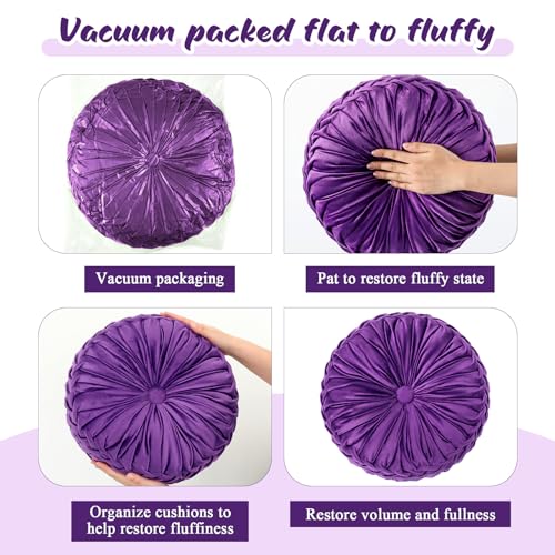 Drydiet 1 Pcs Round Throw Velvet Pillows Decorative Pleated Throw Pillows Diameter Accent Pumpkin Boho Chair Cushion for Couch Sofa Home Decoration (Purple,15'') - color: Purple, size: 15''
