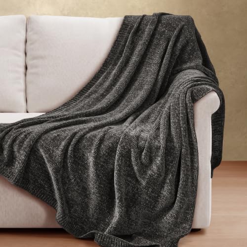 Chenille Throw Blanket for Couch, Cozy Soft Blanket Twin Lightweight Decorative Throw for Living Room Sofa Chair, Stylish Home Decor, Ideal for Gifting, Dark Grey 60"x80" - color: Dark Grey, size: Twin