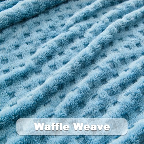 NEWCOSPLAY Super Soft Throw Blanket Blue Premium Silky Flannel Fleece 3D Waffle Checkered Lightweight Bed Blanket All Season Use (Blue, Throw(50"x70")) - color: Blue, size: Throw(50"x70")