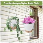 Self-Watering Hanging Planters with Water Level Window, 8/10 Inch Indoor Outdoor Hanging Plant Pots Includes Chain Hangers with Drainage Holes & Detachable Reservoir (White, 8+10 inch) - color: White