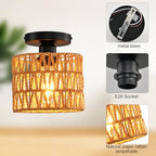 Ceiling Light Fixture,Hand-Woven Rattan Flush Mount Ceiling Light,Farmhouse Light Fixtures Ceiling Mount Boho for Hallway Bedroom Kitchen Entryway Living Room - color: 1 Pack Brown
