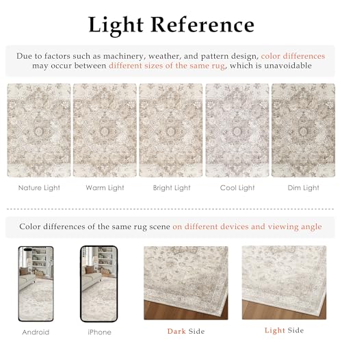 PureCozy Beige Area Rug 2x4 Washable Vintage Carpet Entryway Kitchen Soft Retro Low Pile Thin Door Mat Non Slip Oriental Medallion Throw Small Rug for Bathroom Office Bedroom Dining Room - color: Beige, size: 2' x 4' (Runner)