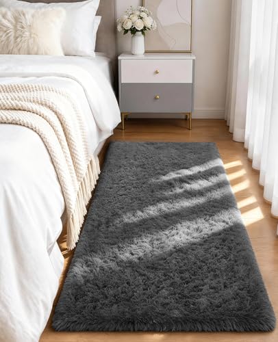 Ophanie Runner Rug for Hallway, 2x5 Upgrade Non-Slip Fluffy Soft Bedside Rugs, Bedroom Living Room Grey Shaggy Gray Carpet for Kids Girls Boys Dorm Nursery Home Decor Aesthetic - color: 1- Grey, size: 2' x 5' (Rectangular)