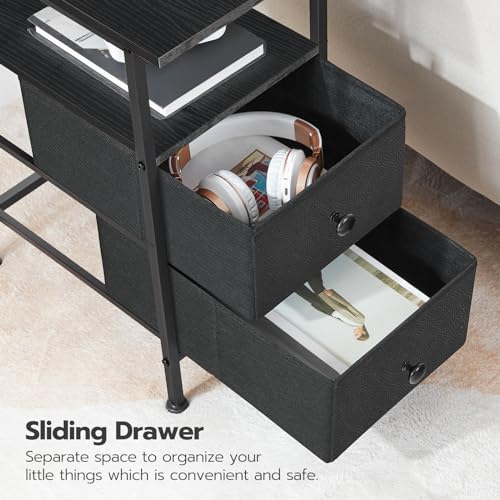 HOOBRO End Table with Charging Station, Narrow Side Table, Nightstand with 2 Non-Woven Drawers, Slim Sofa Side Table, for Small Spaces, Living Room, Bedroom, Black BB486UBZ01 - color: Black, size: 11.8"L x 18.9"W x 23.6"H