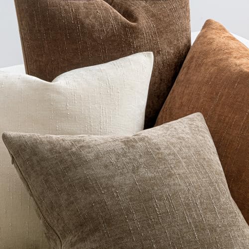 MIULEE Pack of 4 Decorative Throw Pillow Covers 18x18 Inch Brown Chenille Textured Throw Pillows Boho Farmhouse Rustic Cushion Covers for Vintage Modern Home Decor Couch Sofa Bed Living Room - color: Brown, size: 18" x 18" (Pack of 4)