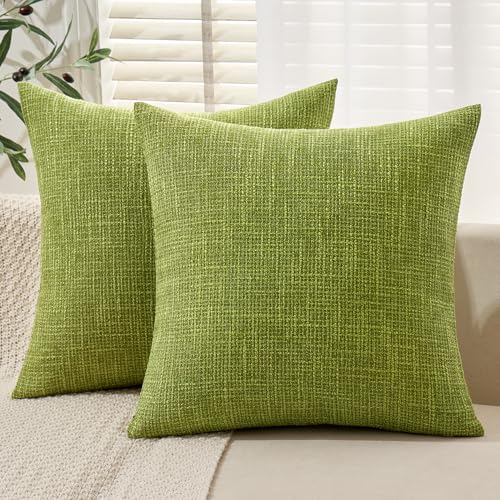 MIULEE Burlap Linen Throw Pillow Covers 20x20 Inch Set of 2 Green Spring Decorative Pillows Modern Farmhouse Pillowcases Soft Accent Cushion Covers for Outdoor Couch Sofa Bedroom Livingroom Home Decor - color: Green, size: 20" x 20" (Pack of 2)