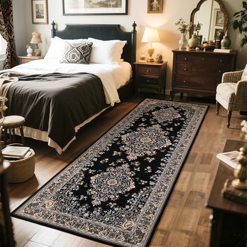 HOMORE Runner Rug 2.6x8 Hallway Runner Rug for Entryway Non Slip Washable Bedroom Rugs Low Pile Floor Carpet Rugs for Kitchen Indoor Front Entrance Laundry Living Room Dorm, Black - color: Black, size: 2'6" x 8' (Rectangular)