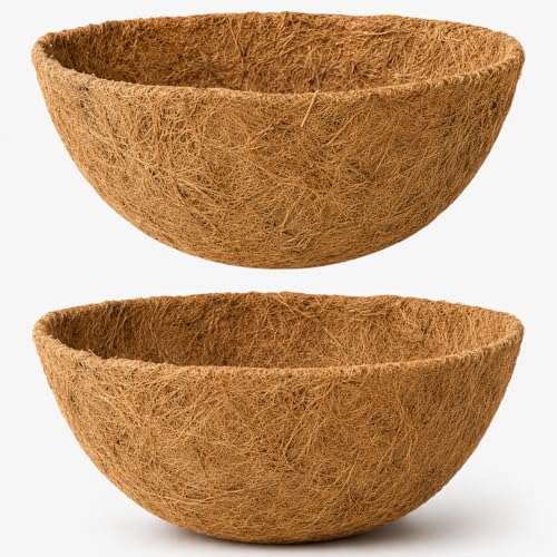 Y&M 2 Pack 14 Inch Round Hanging Basket Coco Liners, Natural Coconut Fiber Replacement Liners for Flower Planters, Coco Coir Pots, Outdoor Garden Plants - color: 2pcs 14in Round
