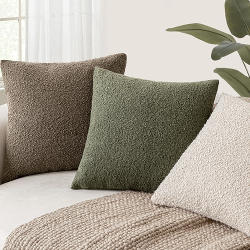 Foindtower Set of 2, Decorative Textured Boucle Throw Pillow Covers Accent Solid Pillow Cases Neutral Soft Cozy Couch Cushion Case for Chair Sofa Bedroom Living Room Home Decor 16x16 Inch Light Brown - color: Brown, size: 16" x 16" (Pack of 2)