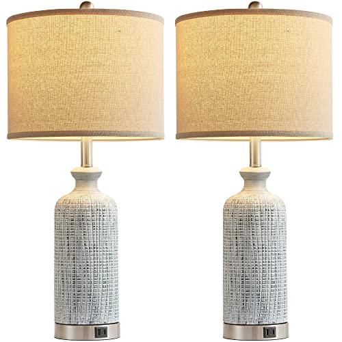 Living Room Lamps Set of 2, 27" Touch Lamps for Nightstand with USB A+C Ports, Modern Farmhouse Table Lamps for Bedroom, 2 Bulbs Included - color: Blue