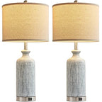 Living Room Lamps Set of 2, 27" Touch Lamps for Nightstand with USB A+C Ports, Modern Farmhouse Table Lamps for Bedroom, 2 Bulbs Included - color: Blue