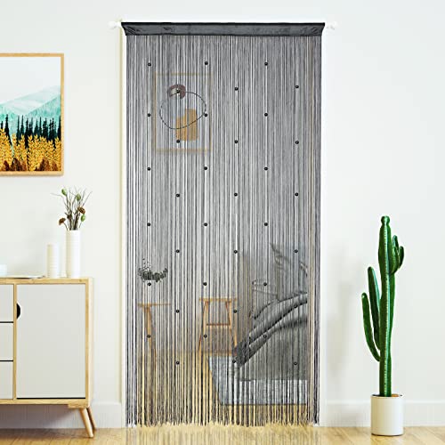 YaoYue Beaded Curtain Door String Curtains for Doorway Tassels Beads Hanging Fringe Hippie Room Divider Window Hallway Entrance Wall Closet Bedroom Privacy Decor (39×79in/100×200cm, Grey) - color: Grey, size: 39"W x 79"L (Pack of 1)