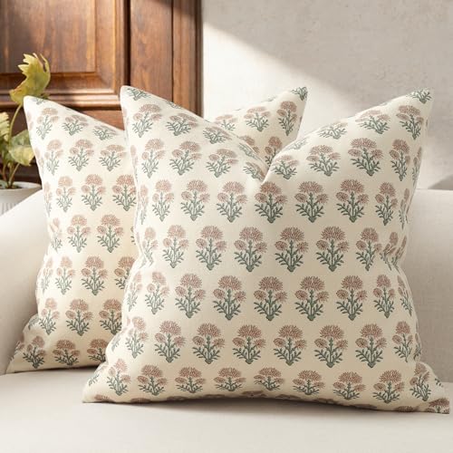 Farmhouse Floral Pillow Covers 24x24 Set of 2, Country Botanical Throw Pillow Cover for Sofa Couch Bed Living Room, Rustic Vintage Flower Cushion Covers Cottage Home Décor,Blush Sage - color: Blush Sage, size: 24" x 24" (Pack of 2)