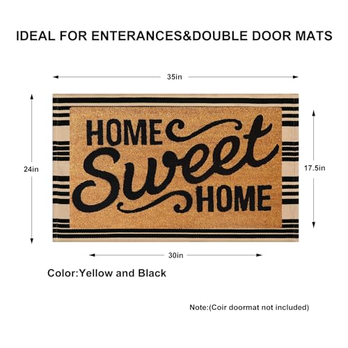 KIMODE Front Door Mats 24"x35", Striped Layered Door Mats Outdoor, Washable Farmhouse Outdoor Porch Decor, Cotton Hand Woven Rugs for Entryway Kitchen Black and Khaki - color: Black and Khaki Stripes, size: 2' x 3' (Rectangular)