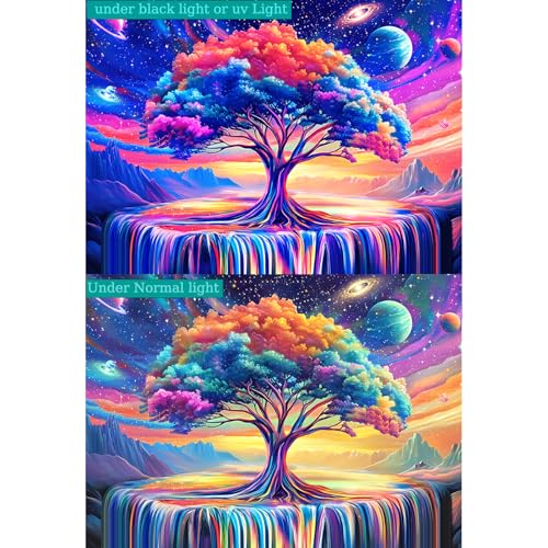 Alened Blacklight Tree of Life Tapestry for Bedroom,Space Galaxy Aesthetic Wall UV Reactive Tapestries, Colorful Starry Sky Wall Hanging psychedelic Waterfall Tapestry (60'' x 79'') - color: Black Waterfall Tapestry, size: 79"L x 60"W