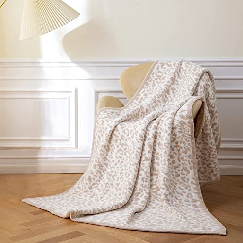MH MYLUNE HOME Ultra Soft Leopard Throw Blanket (50x60 inches) Microfiber Blankets Plush Warm Reversible Cheetah Blanket Leopard Pattern Throw for Couch Bed Sofa - Khaki, 50"x60" - color: Leopard Khaki, size: 50"x60" - 550 GSM