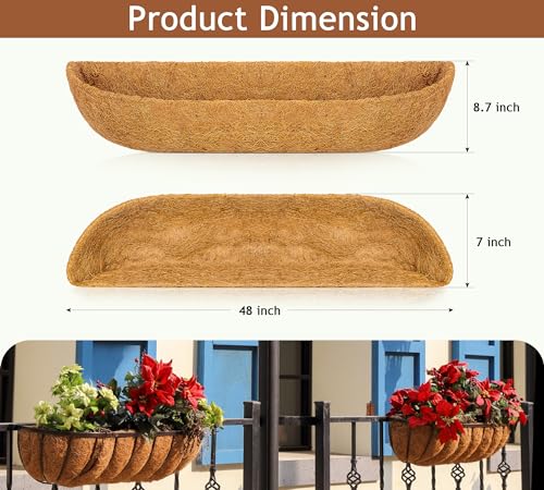 Y&M 3PCS 48" Horse Trough Coco Liners for 48 Inch Window Deck Box, Large Pre Formed Replacement Coco Liner for Window Box Planter - size: 48in 3Pcs