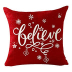 Set of 4 Merry Christmas Believe Reindeer Tree Best Gift Square Pillowcase Decorative Throw Pillow Cover Cushion Case Cotton Linen Material 18" x18'' (Beige&Red) - color: Beige Red