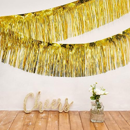 6 Packs 10 Feet Foil Fringe Garland Metallic Foil Tinsel Fringe Garland Wall Hanging Fringe Banner for Parade Floats, Wedding, Christmas，Birthday Party Halloween Decor (Gold) - color: Foil Fringe Garland-gold