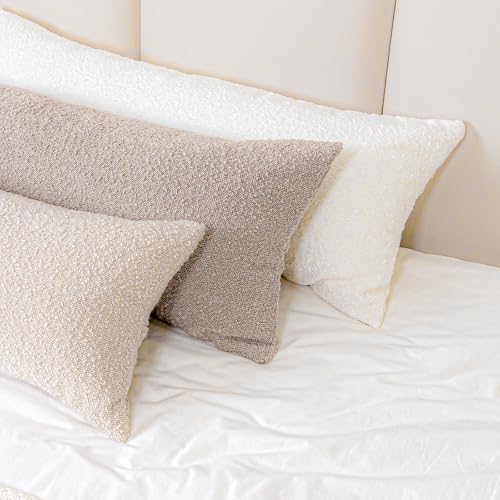 JoraLion Boucle Lumbar Pillow Cover 14x36 inch, Beige Textured Throw Pillow Cover Cushion Case for Sofa Bed Couch Living Room, Pack of 1 (Cover Only) - color: Beige, size: 36" x 14" (Pack of 1)