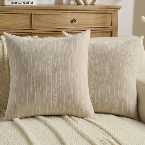 FUTEI Pack of 2 Dyeing Chenille Throw Pillow Covers 24x24 Inch Soft Line Textured Decorative European Cushion Cases Modern Farmhouse Accent for Couch Living Room, Dyeing Beige - color: Dyeing Beige, size: 24" x 24" (Pack of 2)