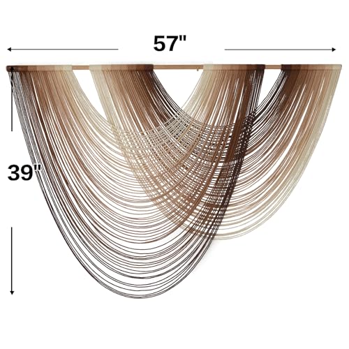 Macrame Wall Hanging Dip-Dye Boho Home Decor Fiber Wall Art Craftsmanship Bedroom Livingroom 57" W x 39" L - color: Ivory Brown