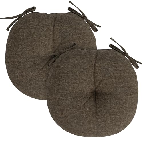 FUNHOME Bistro Chair Cushion with Ties 15"x15"x4", Water Repellent Outdoor Round Chair Cushions Set of 2, Patio Tufted Chair Pads for Home Garden-Brown - color: Brown