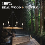 L45'' Natural Farmhouse Square Wood Chandeliers Rustic 6-Light Unique Rectangular Candle Chandelier Long Ceiling Pendant Light for High Ceiling Living Dining Room Foyer Kitchen Island,E12 - color: Natural, size: 45 inches