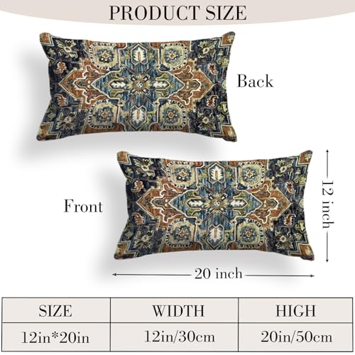 Boho Throw Pillow Covers 12x20 inch Set of 2,Boho Vintage Carpet Pattern Antique Ethnic Decor Double Sided Pattern Cushion Cover Soft Pillow Case Living Sofa Room Bed Square Pillow Cover - color: Boho-2, size: 20" x 12" (Pack of 2)