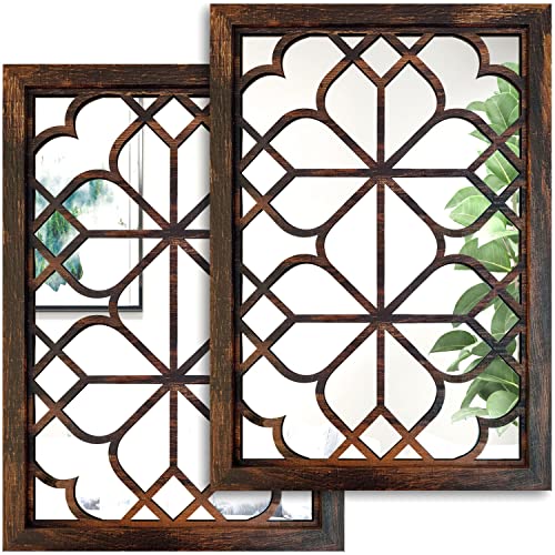 Wocred Set of 2 Rectangular Wall Mirror,Gorgeous Rustic Farmhouse Accent Mirror,Caramel Color Entry Mirror for Bathroom Renovation,Bedrooms,Living Rooms and More(11”x15”) - color: Caramel Color, size: 11x15 inch - 2 PCS