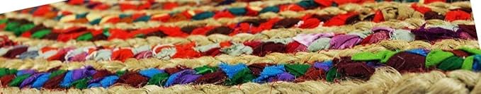 Jute Cotton Braided Boho Area Rug, 2' Round - Natural, Handmade, Hand Woven Farmhouse Reversible Rugs for Living Room, Kitchen, Bedroom, Hallway, Entryway - 2 Feet Round Multicolor
