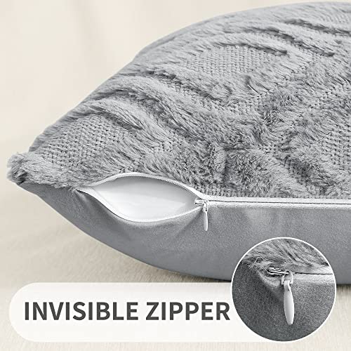 decorUhome Throw Pillow Covers 16x16 Inch Set of 2, Soft Plush Faux Wool Grey Solid Couch Pillow Covers, Accent Farmhouse Neutral Square Pillow Cases for Sofa Bed Living Room - color: Grey, size: 16" x 16" (Pack of 2)
