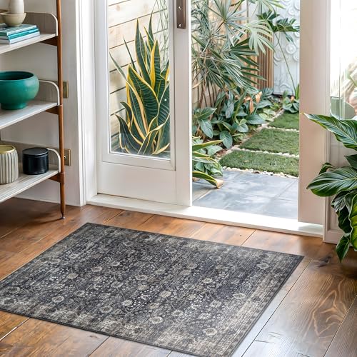 Bloom Rugs Washable Non-Slip 2' x 3' Rug - Black/Brown Traditional Oriental Area Rug for Living Room, Bedroom, Dining Room, and Kitchen - Exact Size: 2' x 3' - color: Black / Brown, size: 2' x 3' (Rectangular)