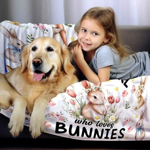 Cute Rabbit Bunny Blanket Lightweight Soft Animal Rabbits Throw Blankets for Sofa Couch Easter Brithday Gifts for Bunny Lover Girls Kids Women Adults 50"x40" - color: Bunny, size: 50"x40"