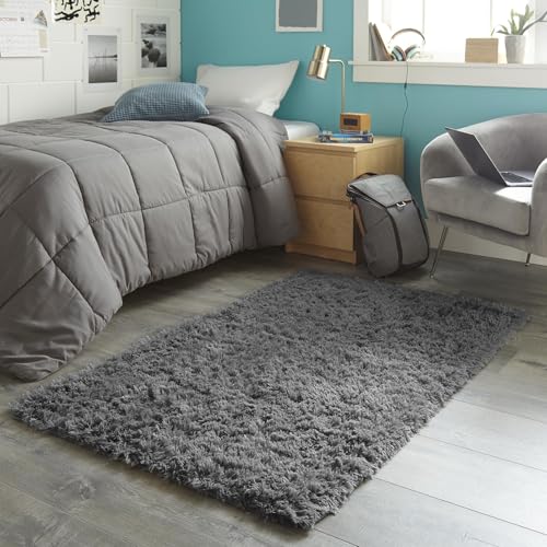 Ophanie Washable 3x5 Area Rug, Bedside Preppy Dorm Rug, College Essentials Non Slip Grey Small Carpets for Bedroom, Anti Slip Fluffy Gray Living Room, Home Decor Aesthetic, Nursery - color: 1- Grey, size: 3' x 5' (Rectangular)
