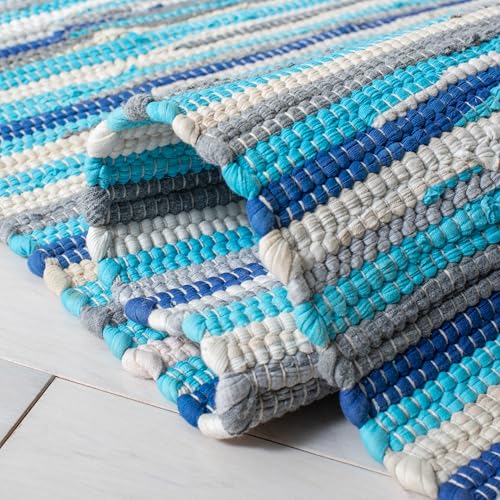 SAFAVIEH Rag Rug Collection Accent Rug - 2' x 3', Turquoise & Multi, Handmade Boho Stripe Cotton, Ideal for High Traffic Areas in Entryway, Living Room, Bedroom (RAR129C) - color: Turquoise/Multi, size: 2' x 3' (Rectangular)