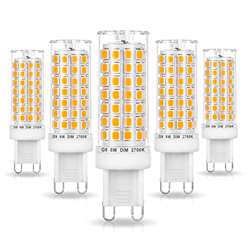 Ziomitus No Flicker G9 Led Bulbs Dimmable 6W Soft Warm White 2700K,40W 50W 60W Halogen Equivalent,AC120V Dimmable G9 T4 LED Bulb for Chandelier Pendant Ceiling Wall Light,600LM,360Deg(5Pack) - color: Warm White, size: 6 Watts