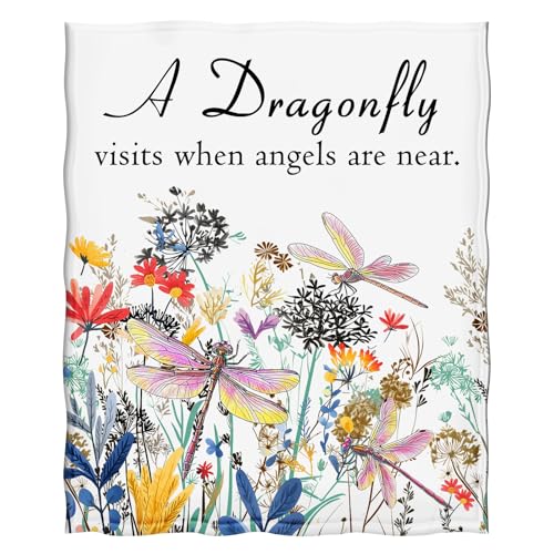 Levens Dragonfly Blanket Gifts for Girls Women, 50"x60" Dragonfly Floral Throw Blankets Soft Cozy Flannel Lightweight Blanket Decor for Couch Sofa Bed Birthday for Dragonflies Lovers - color: Dragonfly Floral Flower White, size: 50"x60"