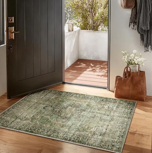 Machine Washable Throw Rugs for Entryway: Door Mat Indoor Entrance 2x3 Small Rug Stain Resistant Non-Slip Low Pile Soft Carpet for Kitchen Front Door Indoor Entrance Entry Bedroom - color: Black and Green, size: 2' x 3' (Rectangular)