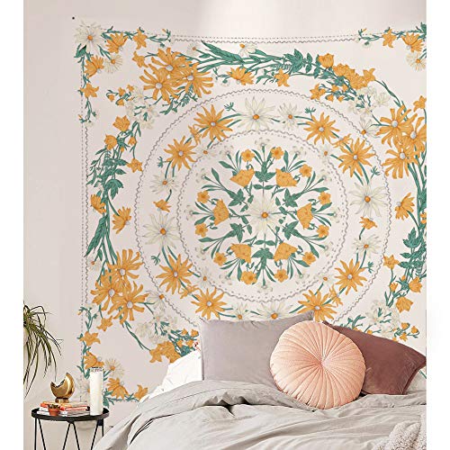 Simpkeely Mandala Clara Floral Medallion Tapestry, Sketched Flower Plant Boho Wall Hanging, Bohemian Tapestries for Bedroom Living Room Dorm Home Décor 59.1 x 59.1 Inches (Yellow) - color: Yellow, size: 59.1"L x 59.1"W