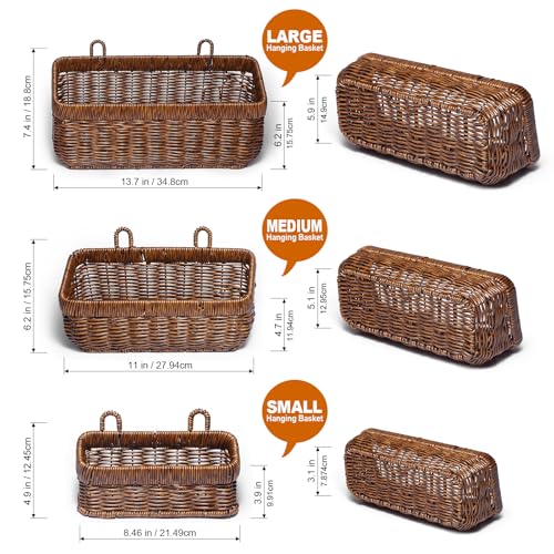 Hanging Baskets, Handmade Wall Basket With Hooks, Boho Storage Baskets for Home, Porche, Kitchen, Bathroom Organizing, 3 PCS - color: Brown, size: S+M+L