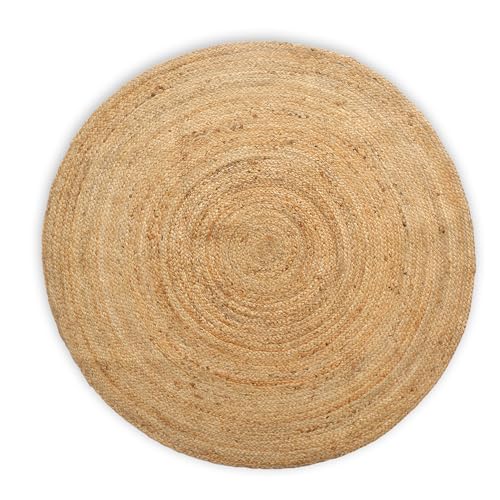 Hand Woven Jute Area Rug - 9' Round - Rustic Beige Reversible Farmhouse Rugs for Living Room, Bedroom, Kitchen - Vintage Natural Braided Entry Floor Décor Circle Boho Round Rugs 9ft - color: Natural 1, size: 9' (Round)