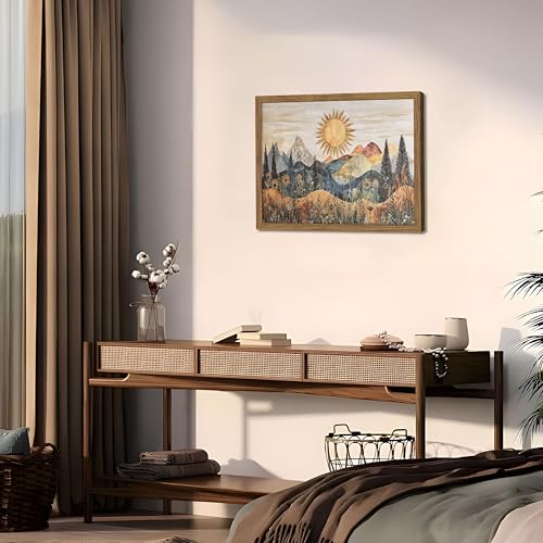 Framed Boho Sun Canvas Wall Art, Modern Abstract Mountain Landscape Painting, Southwestern Sun Poster Picture Print, Boho Floral Aesthetic Wall Decor for Bedroom Home Office 12x16 inch - color: Mountain Scenery, size: 16"L x 12"W