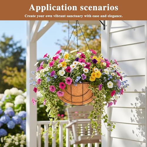 4 Pack Hanging Planter for Outdoor Plants 14 inch Metal Hanging Flower Basket with Coco Coir Liner Round Wire Plant Holder Chain Flower Pots Outdoor Garden Decoration Watering Hanging Baskets（DQ） - size: 14" x 4 Pack, style: Earth