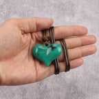 Leather Necklace for Women Long Boho Pendant Hippie Choker Necklace Bohemian Layered Leather Rope Wooden Jewelry Gifts - style: Green Heart Necklace