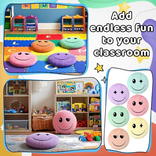 Yousoontic 6pcs Pastel Face Classroom Floor Pillows Preppy Throw Pillow Cushions Seating Floor Cushions for School Learning Play Area Supplies Classroom Decor - style: Pastel Face